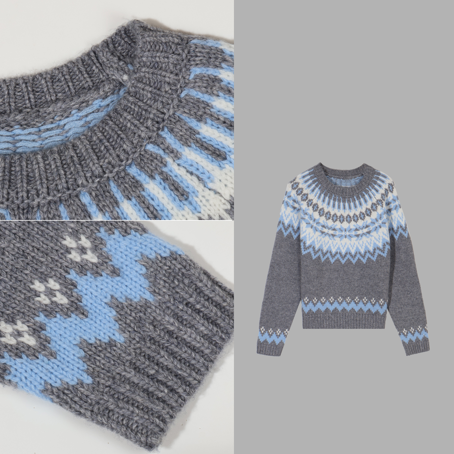 凯特丝蓓3642#【飞尔】宽松费尔岛圆领清冷系针织衫毛衣