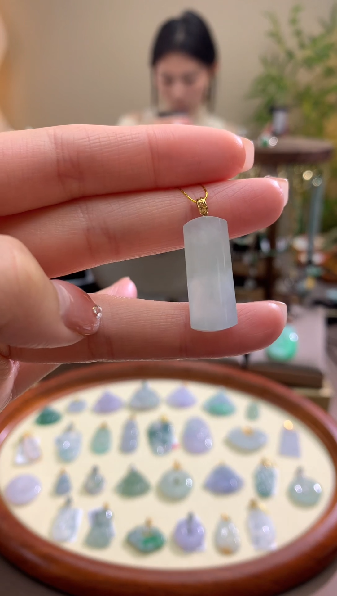 【闪购商品】翡翠颈饰18K金镶嵌无事牌