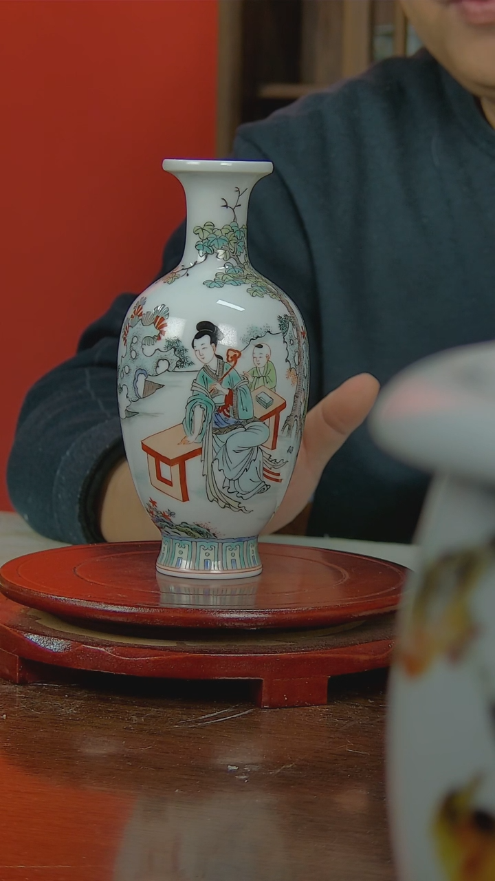 【闪购商品】013景德镇民间艺人古彩三娘教子画片赏瓶