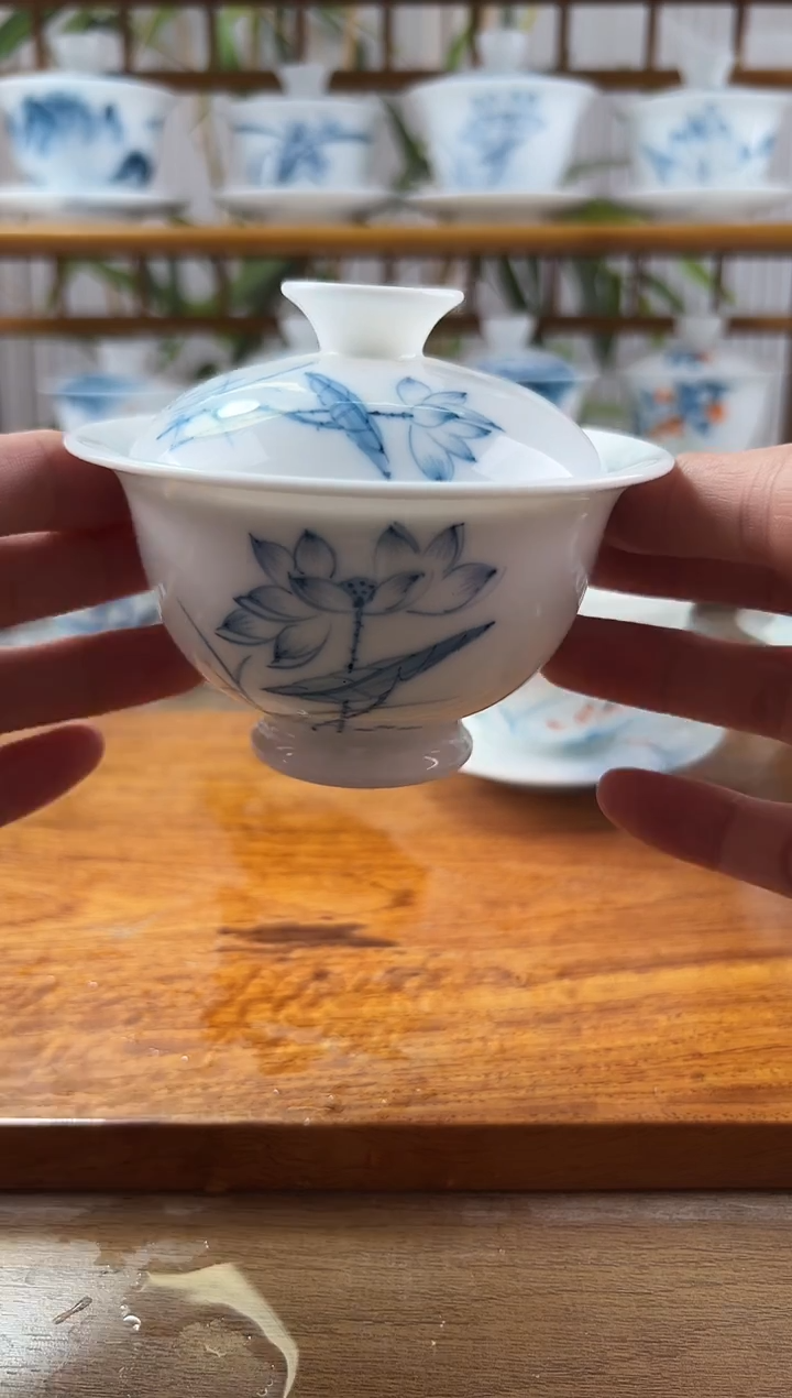 全品素莲二才元宝盖碗150ml