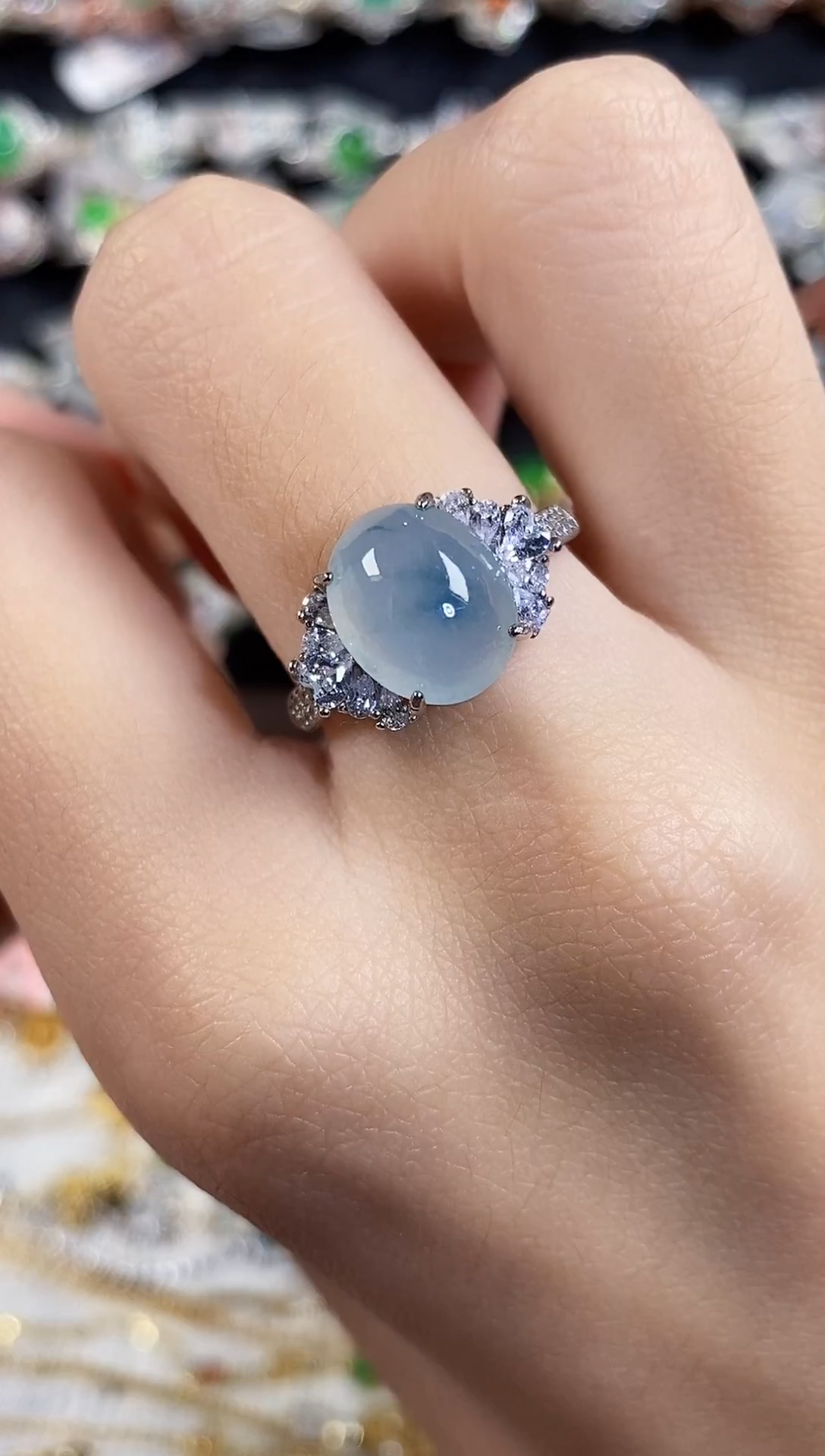 银S925镶嵌戒指翡翠 天然A货翡翠54