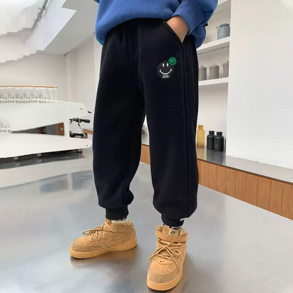 201309童装男童加绒休闲卫裤2025冬宝宝韩版潮酷洋气加绒男童卫裤