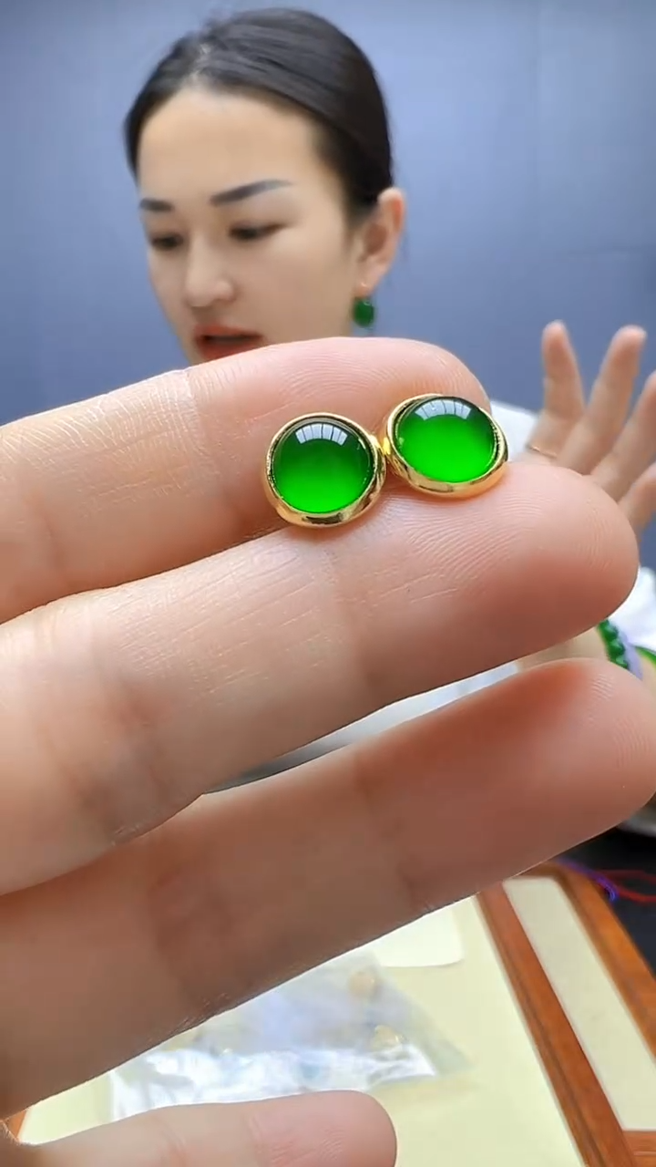 翡翠14K金镶嵌颈饰沉白diy颈饰耳针