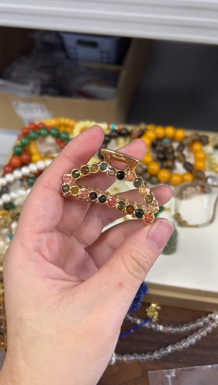 未镶嵌西瓜碧玺发饰孤品彩虹碧玺发夹一个[35]