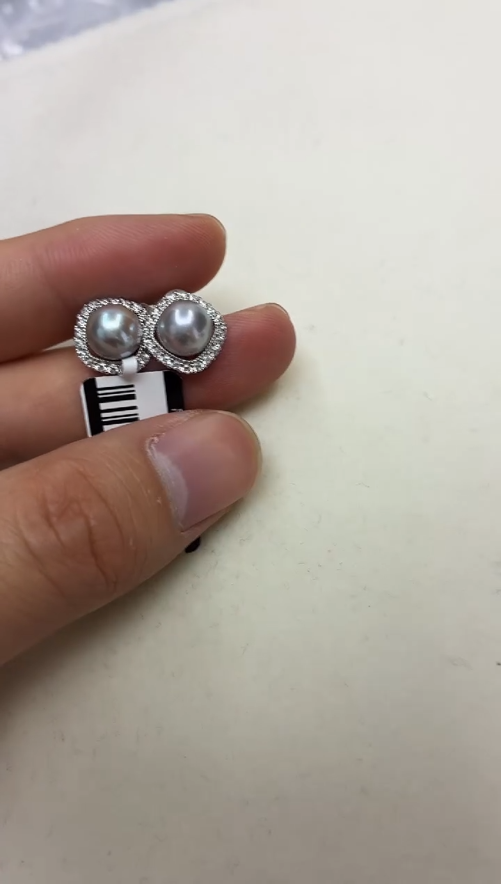 银S925镶嵌DA海水珍珠耳饰8-9 y799