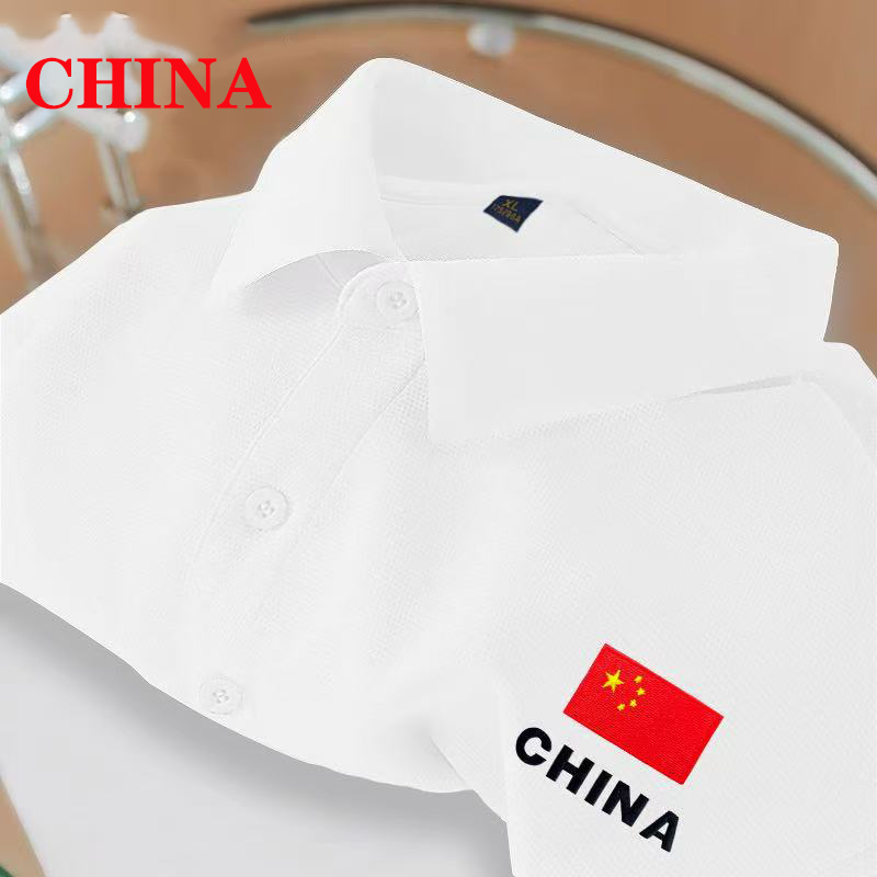 CHINA国旗印花POLO衫夏季中国风翻领简约设计感2025新款带领短袖