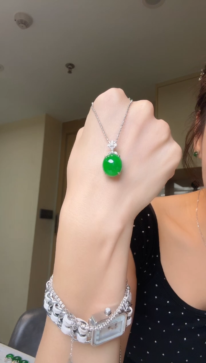 吊坠(不含链)银S925镶嵌翡翠天然翡翠吊坠