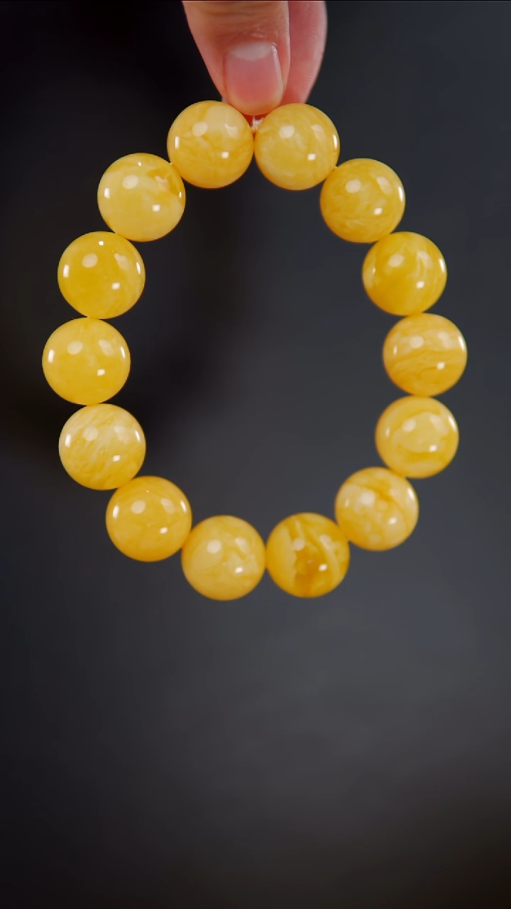 手串蜜蜡未镶嵌36.69焦皮料圆珠手串