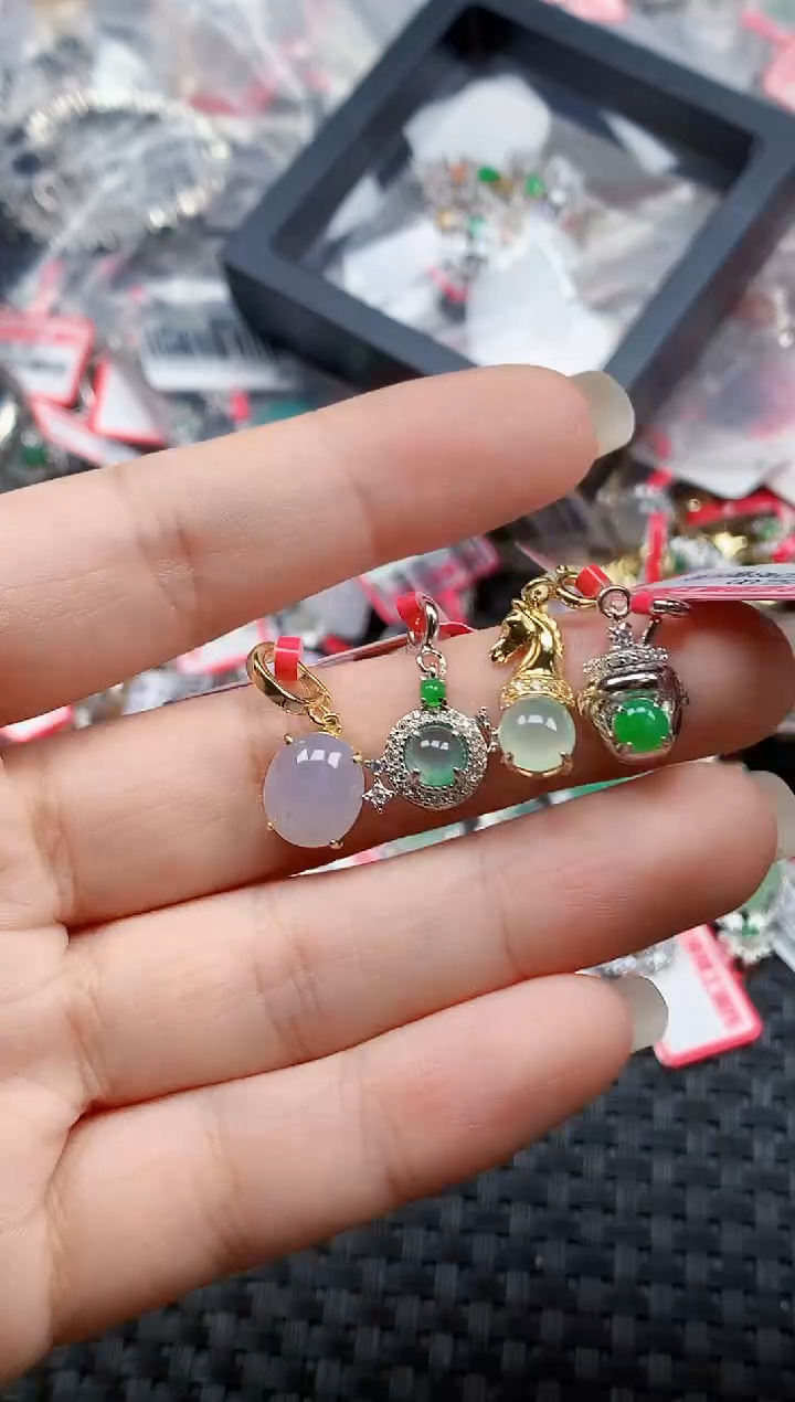 银S925镶嵌戒指翡翠天然A货缅甸翡翠