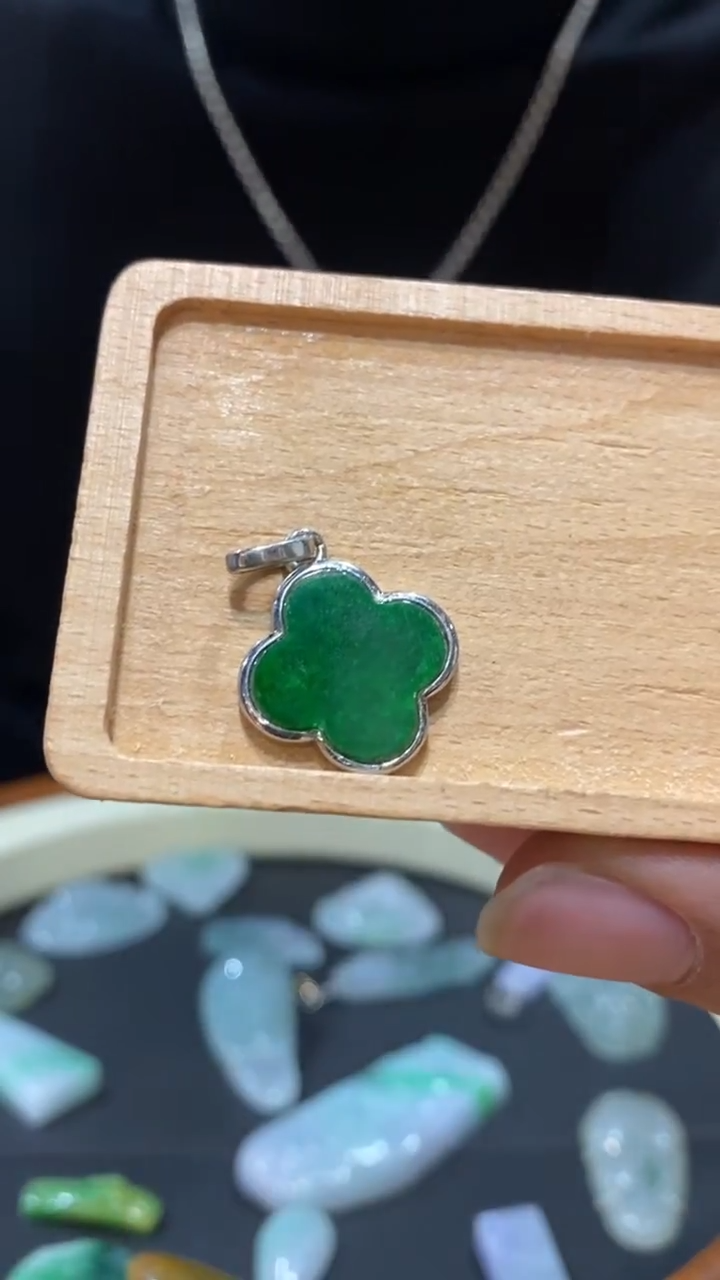 吊坠(不含链)银S925镶嵌翡翠四叶草