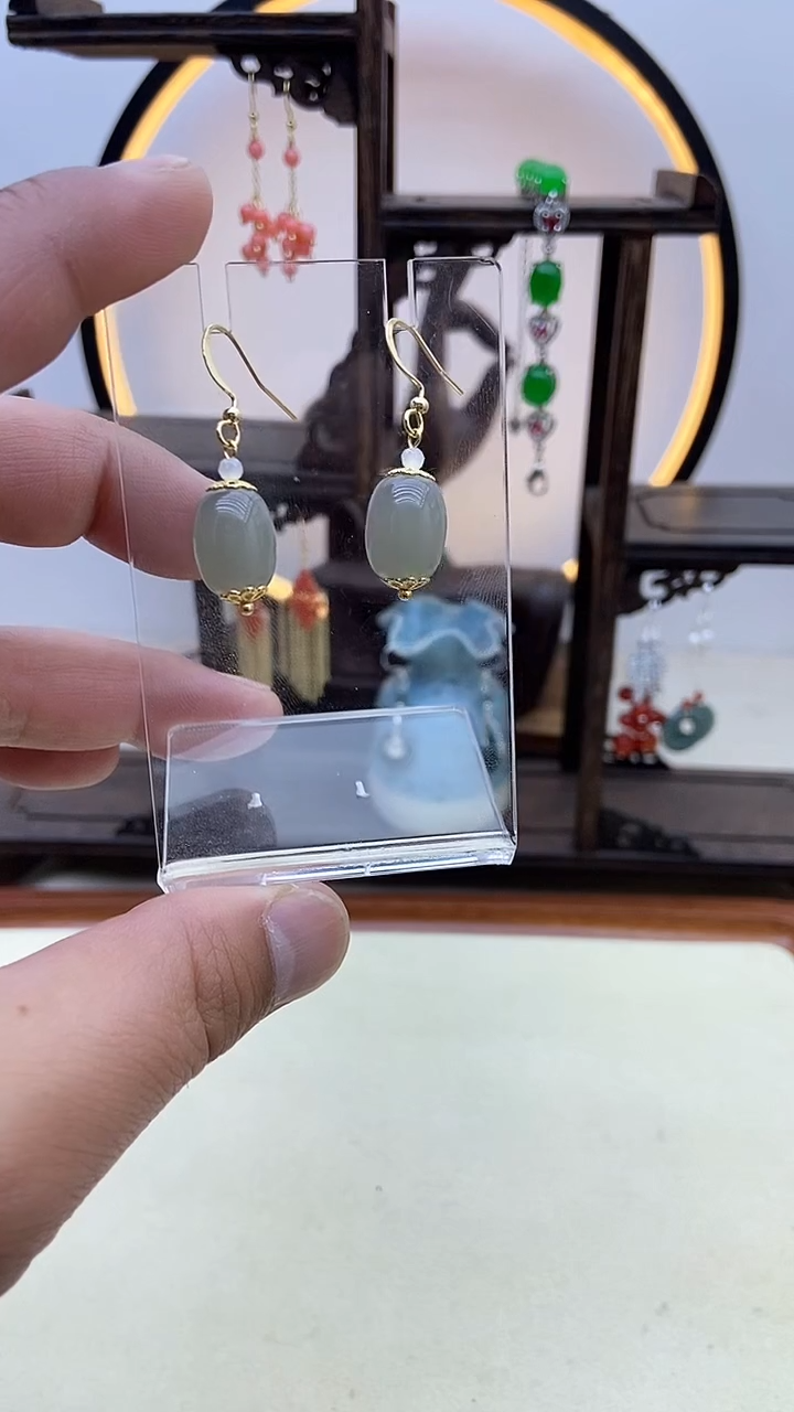 【闪购商品】和田玉耳饰14K金镶嵌06号