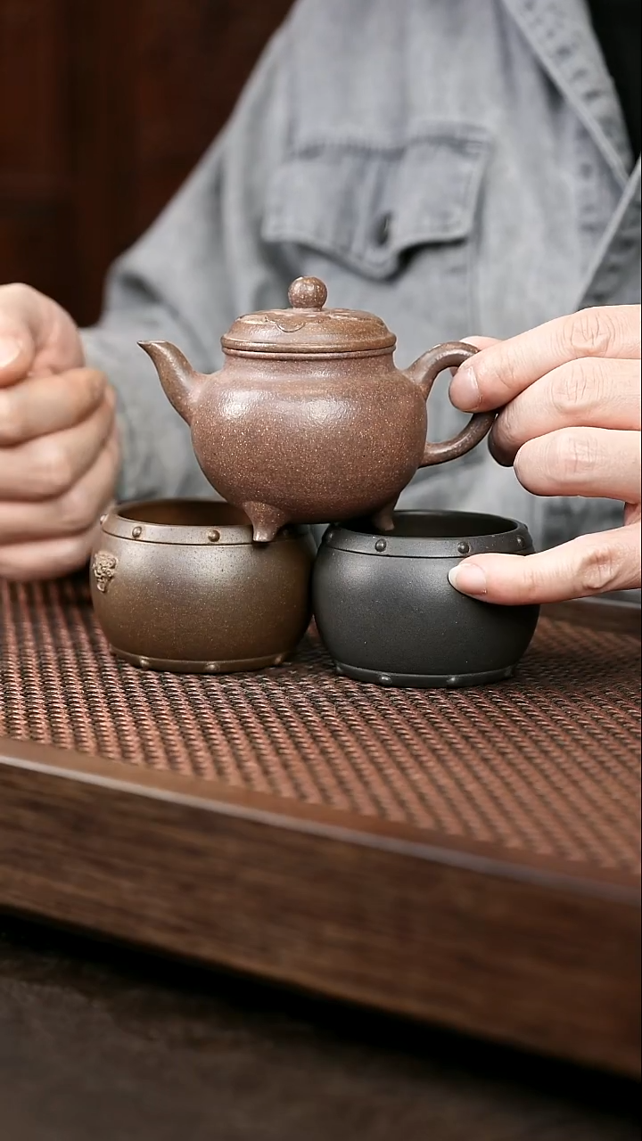 茶壶紫砂岩中泥大彬如意+战鼓杯6+3
