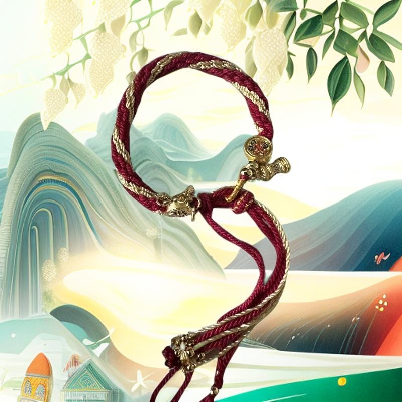 铜合金布艺手链 民族风男女时尚原创设计金色手绳情侣红绳饰品