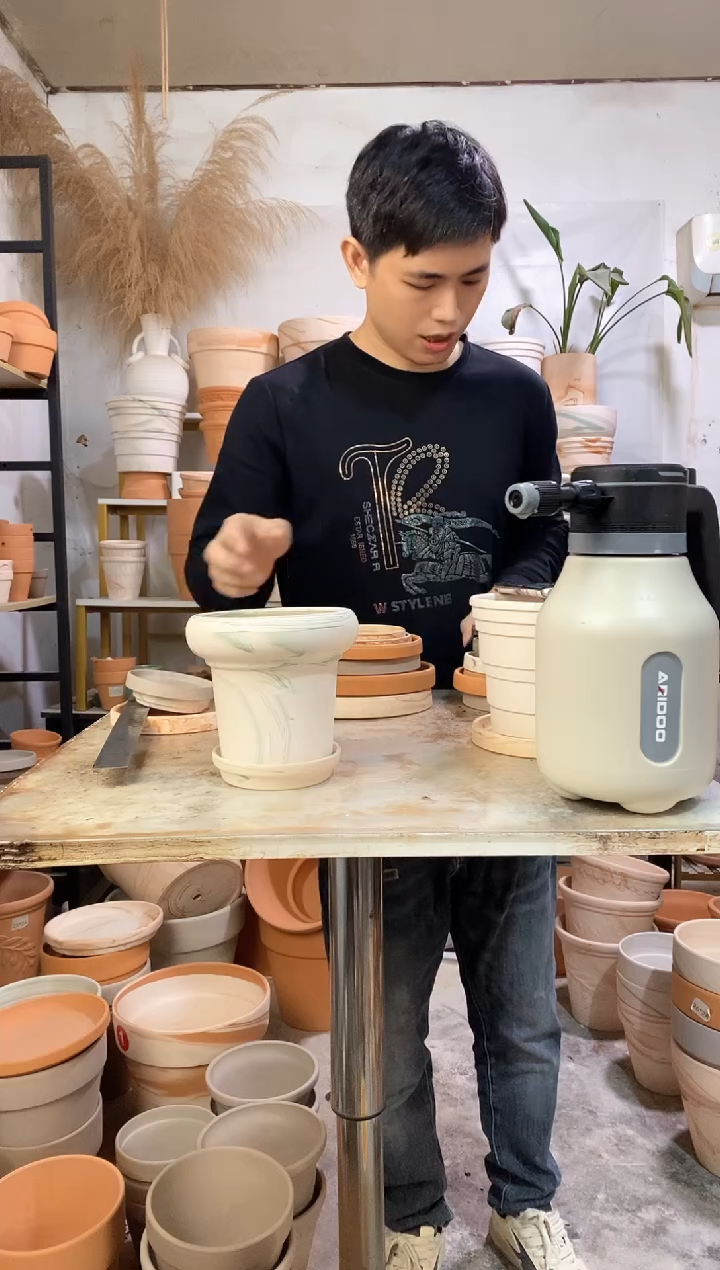 15*14绿白陶蘑菇 1盆1托