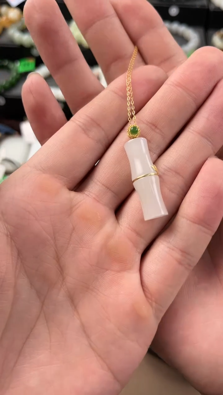 【闪购商品】和田玉未镶嵌吊坠且末天泰白玉竹节吊坠微色差