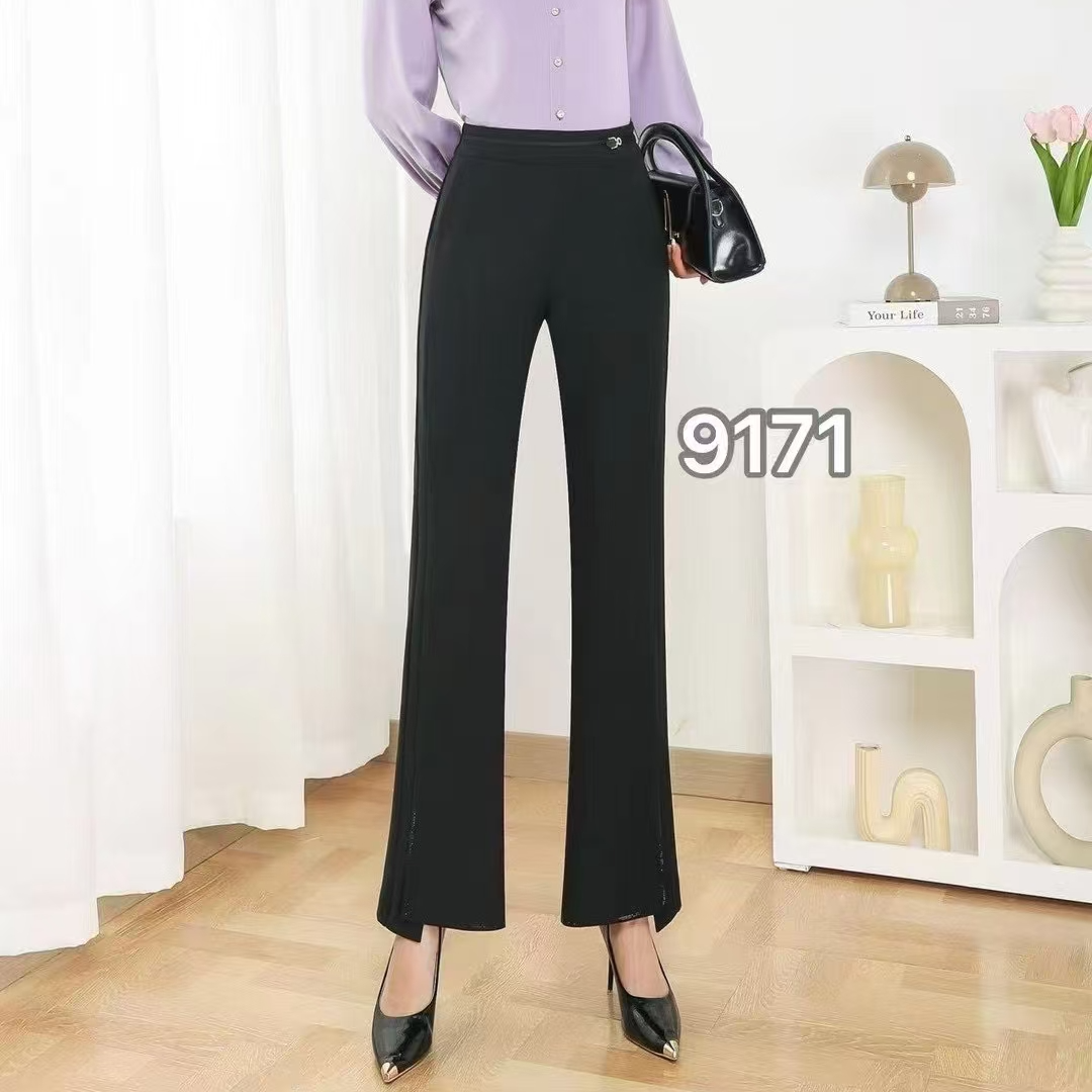 洋气高档气质喇叭女裤春季新款黑色垂感高腰九分直筒微喇9171