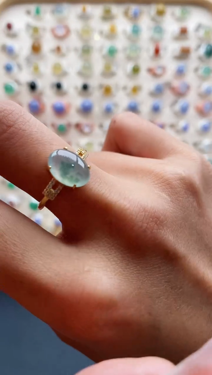 【闪购商品】翡翠戒指银S925镶嵌缅甸天然A货翡翠111 4+8