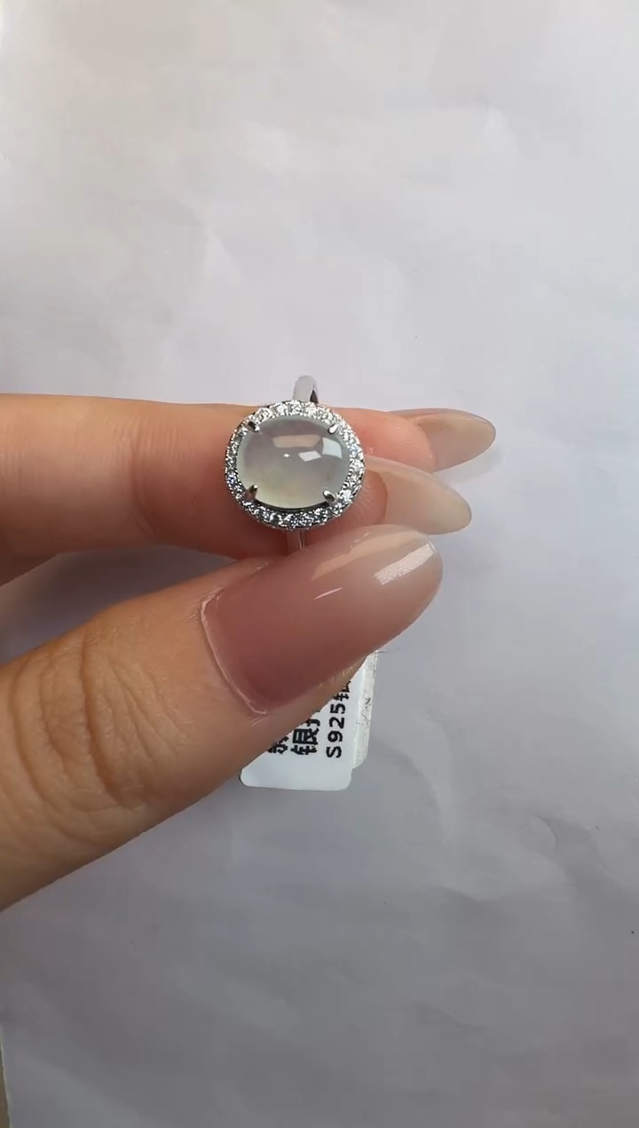 银S925镶嵌戒指翡翠通体925银镶缅甸A货翡翠戒指216