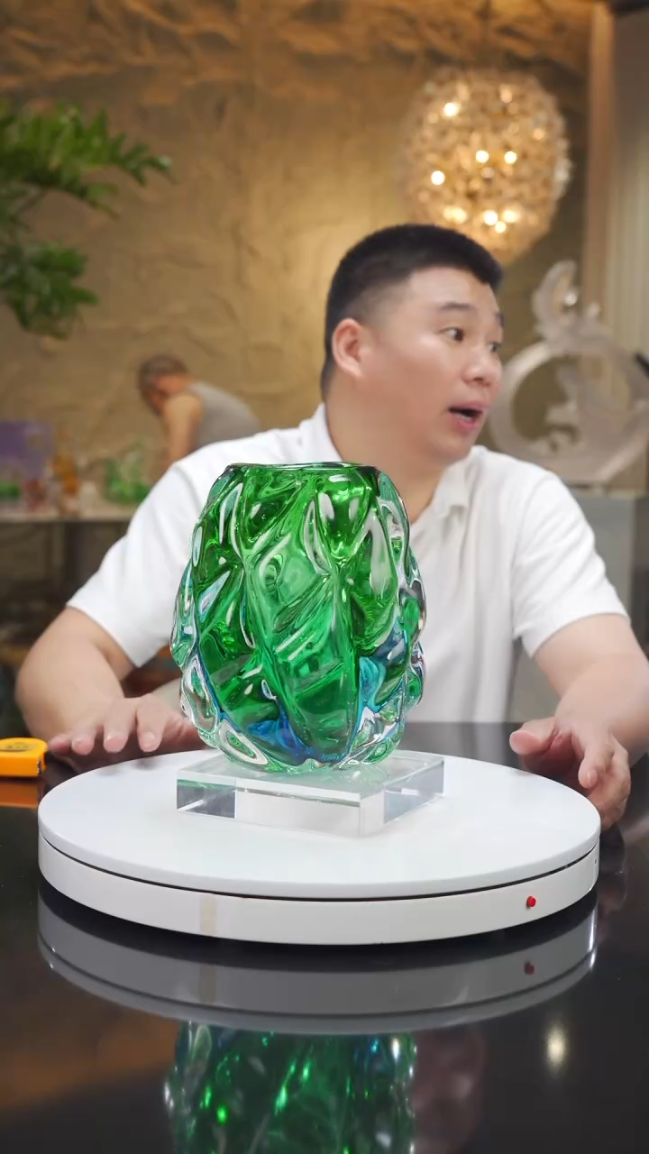 瓷片设计款蓝绿花瓶小号