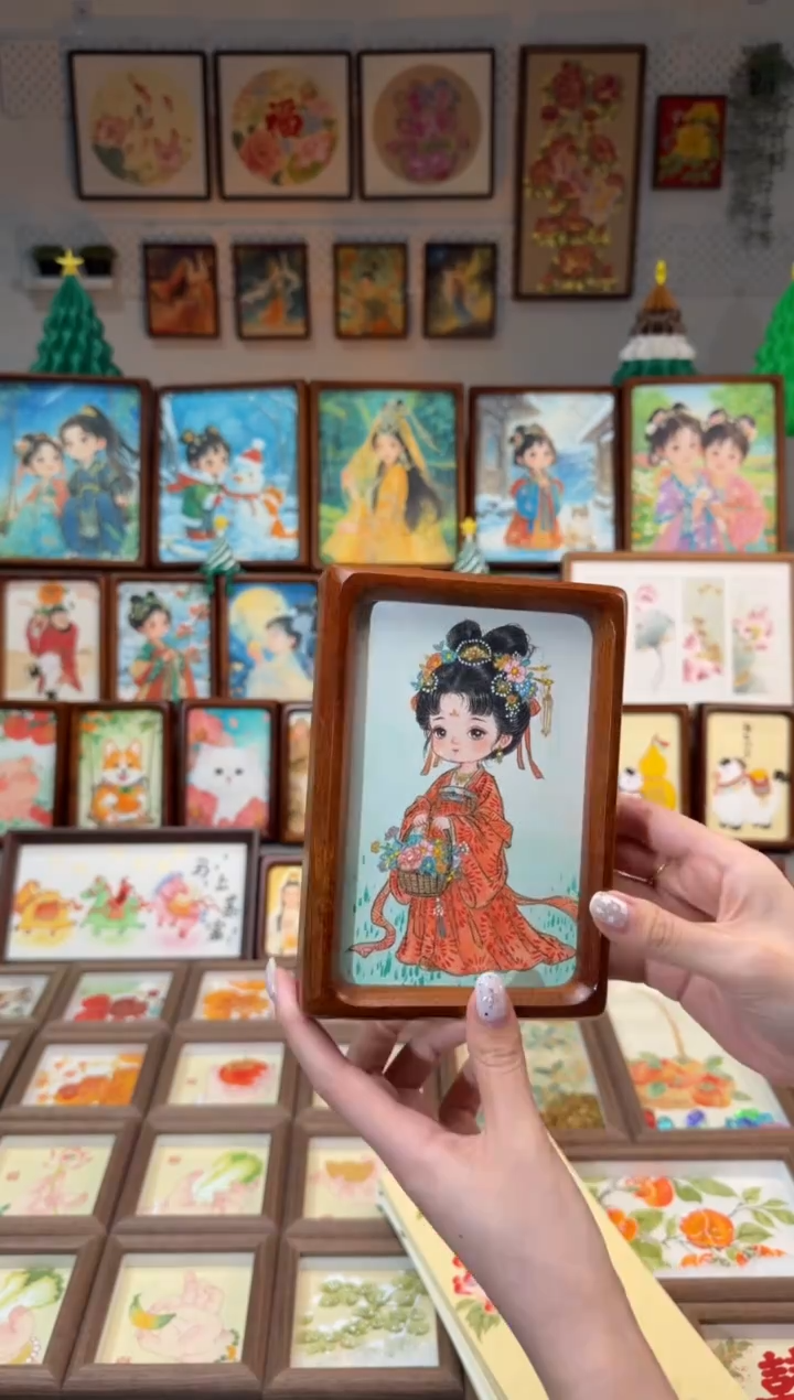国画花篮女孩 手绘国画6