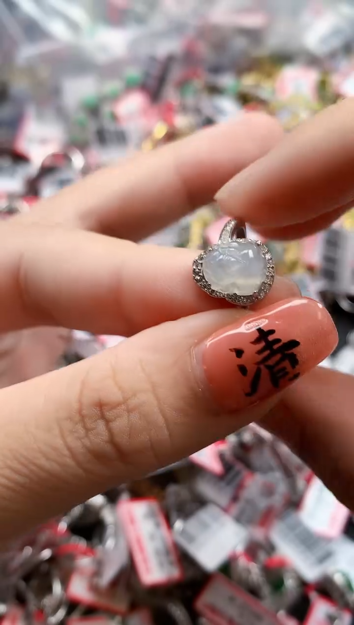 银S925镶嵌戒指翡翠天然A货缅甸翡翠