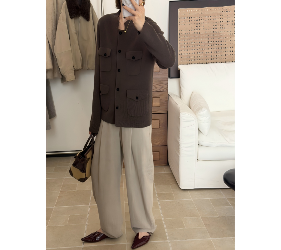 中古小香｜丝绒玫瑰加厚扣子毛衣*25Q11Y53