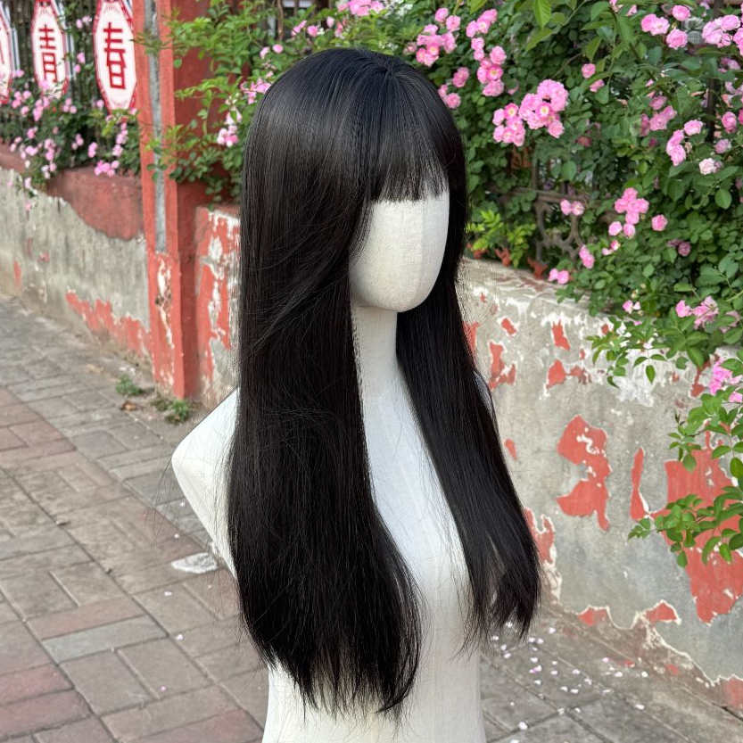 富江齐刘海假发女全头套张元英同款黑长直仿真日常假发女款全头套