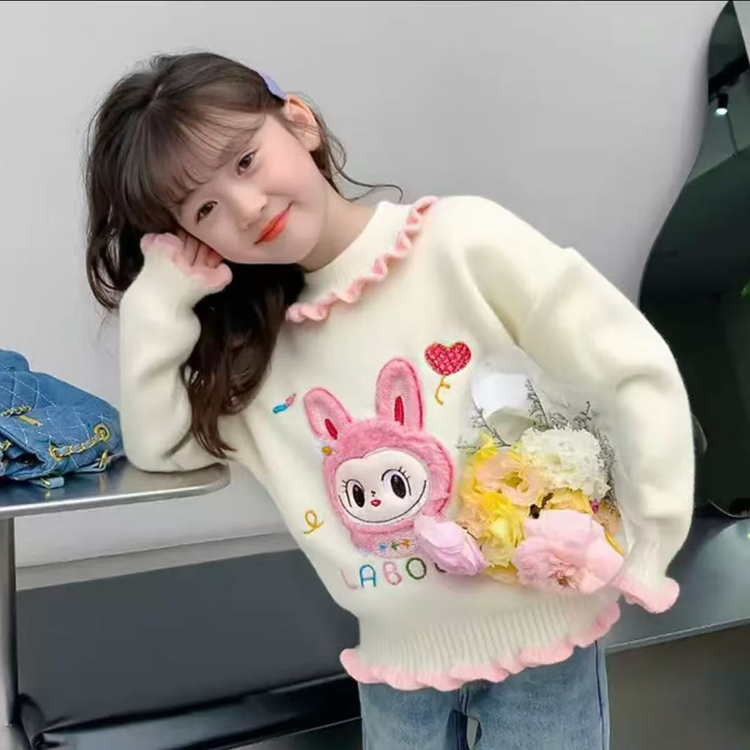 儿童女童长袖圆领毛衣针织衫厚款卡通风韩版2160