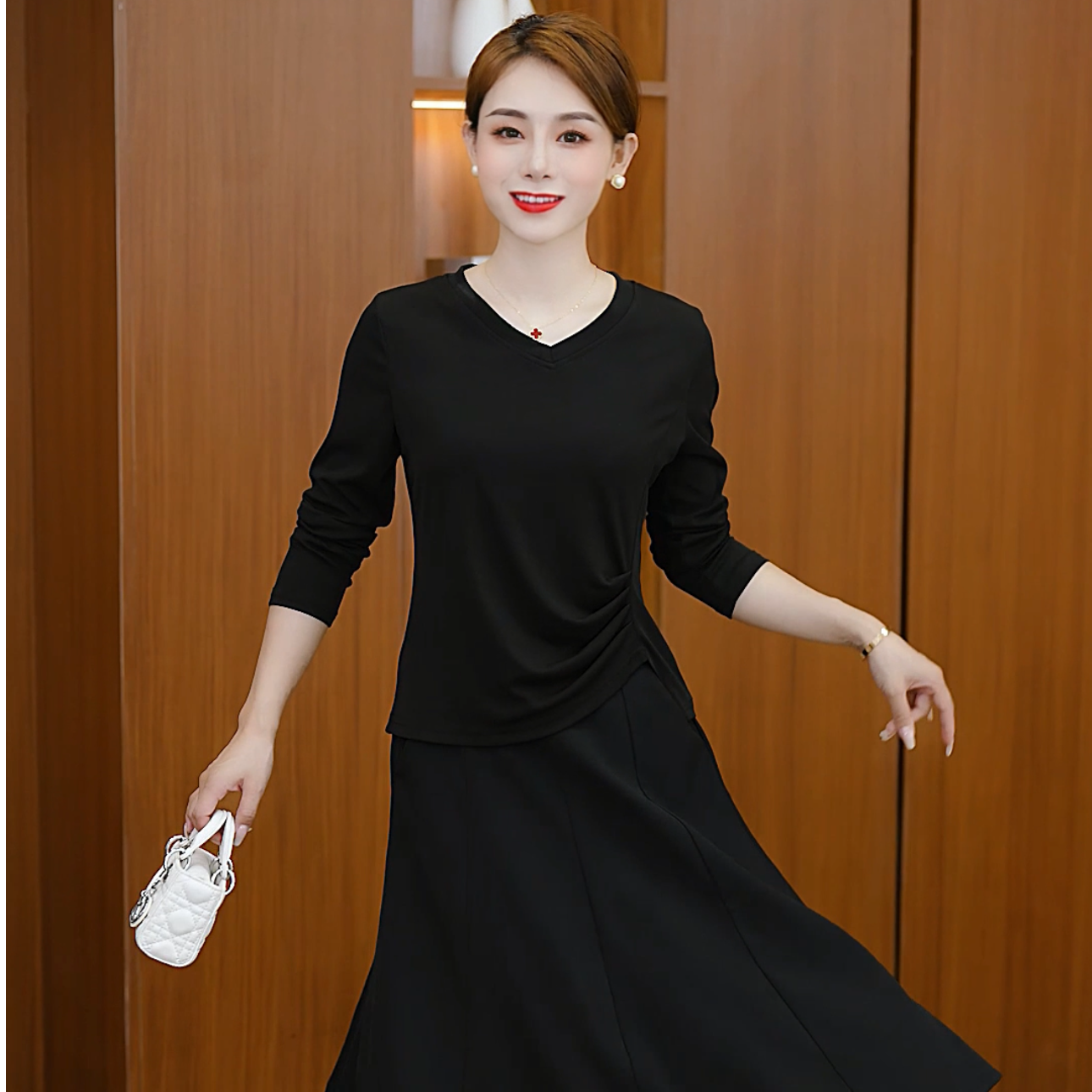 2025春装打底时尚百搭长袖气质高级不规则遮肚显瘦上衣长袖