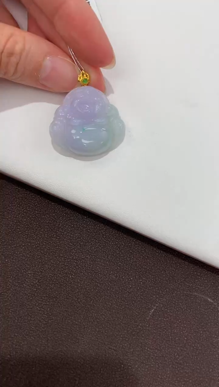 翡翠18K金镶嵌颈饰天然缅甸a货翡翠