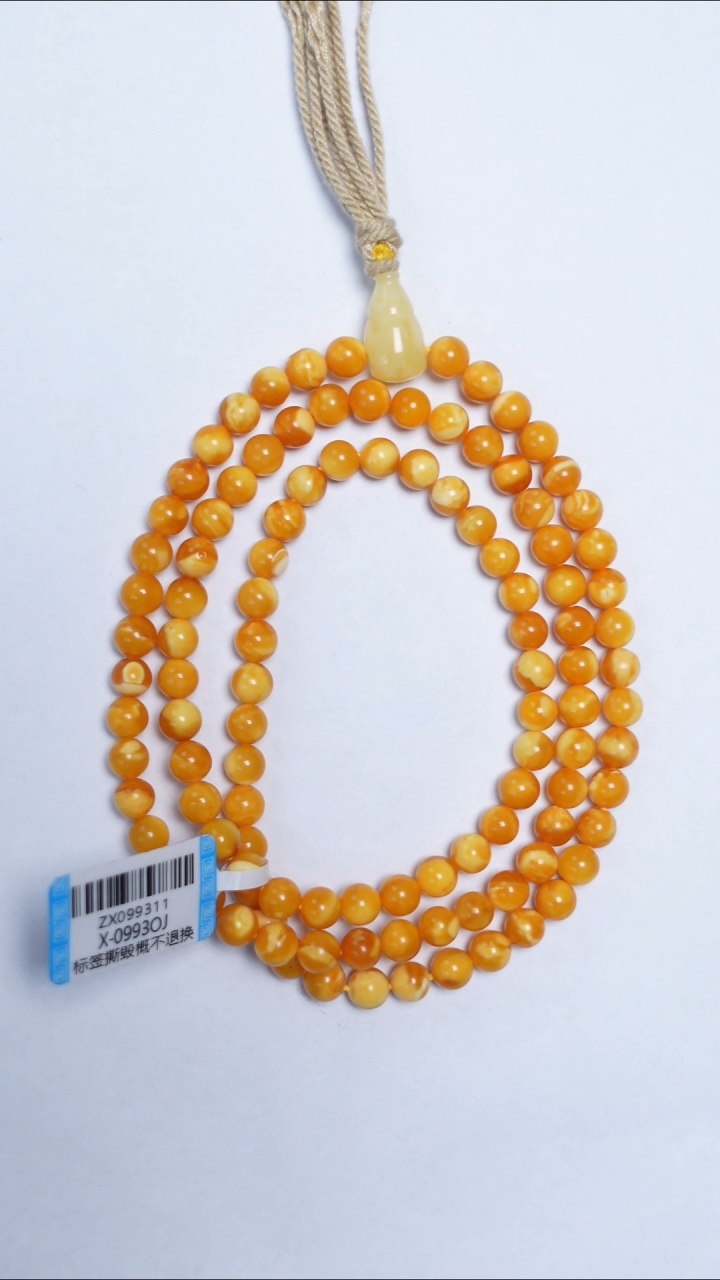未镶嵌颈饰琥珀花蜡圆珠108项链5mm