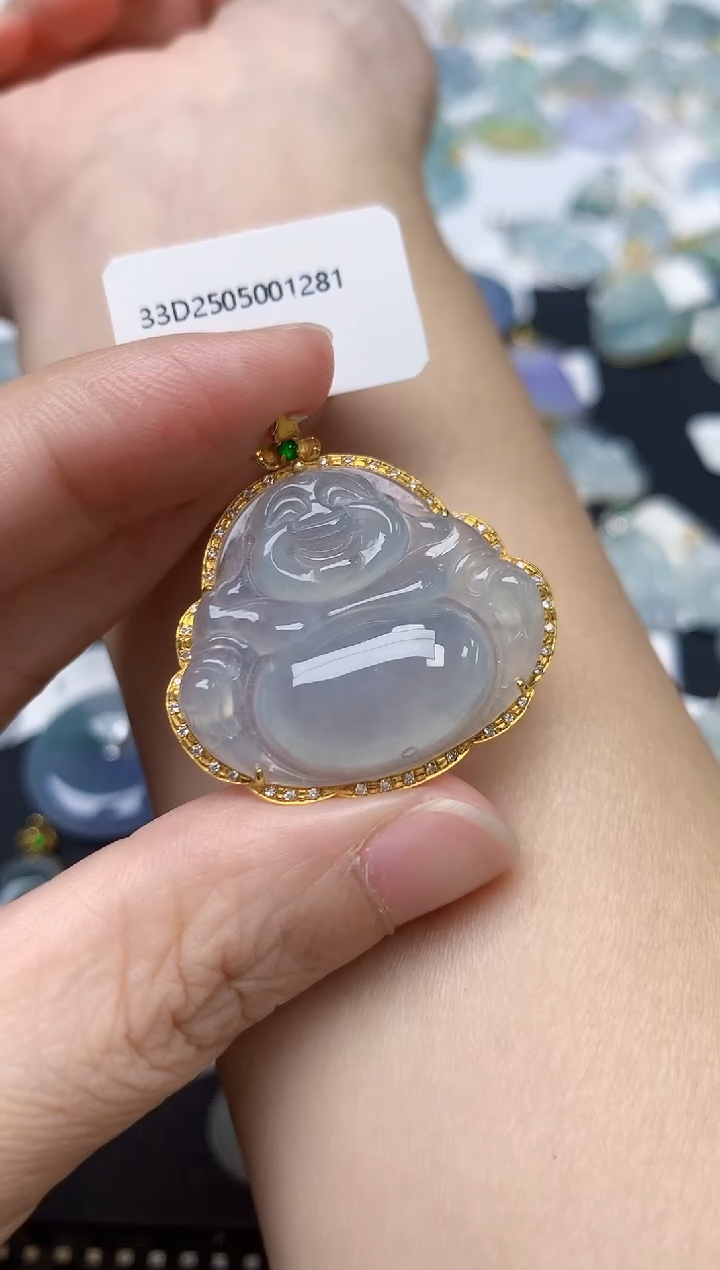 颈饰18K金镶嵌翡翠天然缅甸A货翡翠