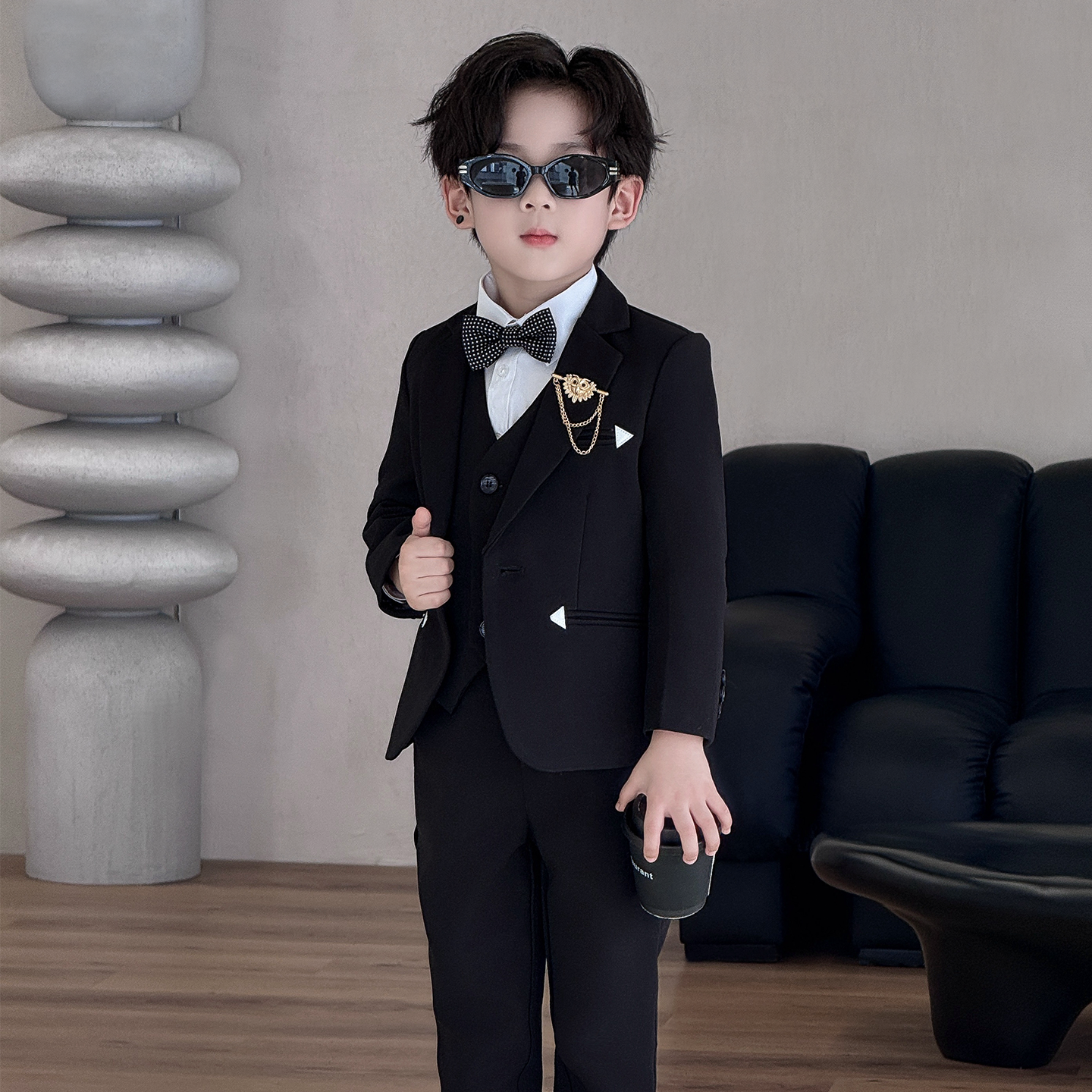 儿童西装男童英伦绅士西服男孩周岁生日花童婚礼服钢琴主持演出服