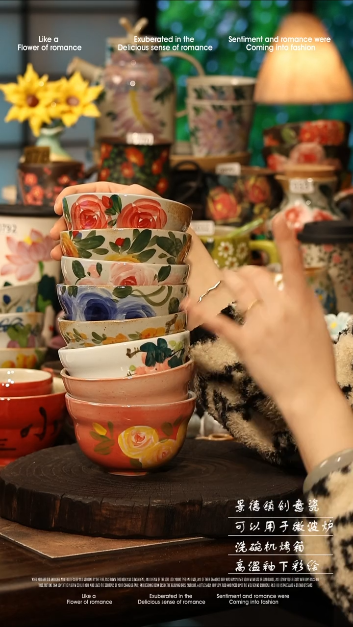 陶瓷随机一个景德镇高温釉下彩手工手绘款式