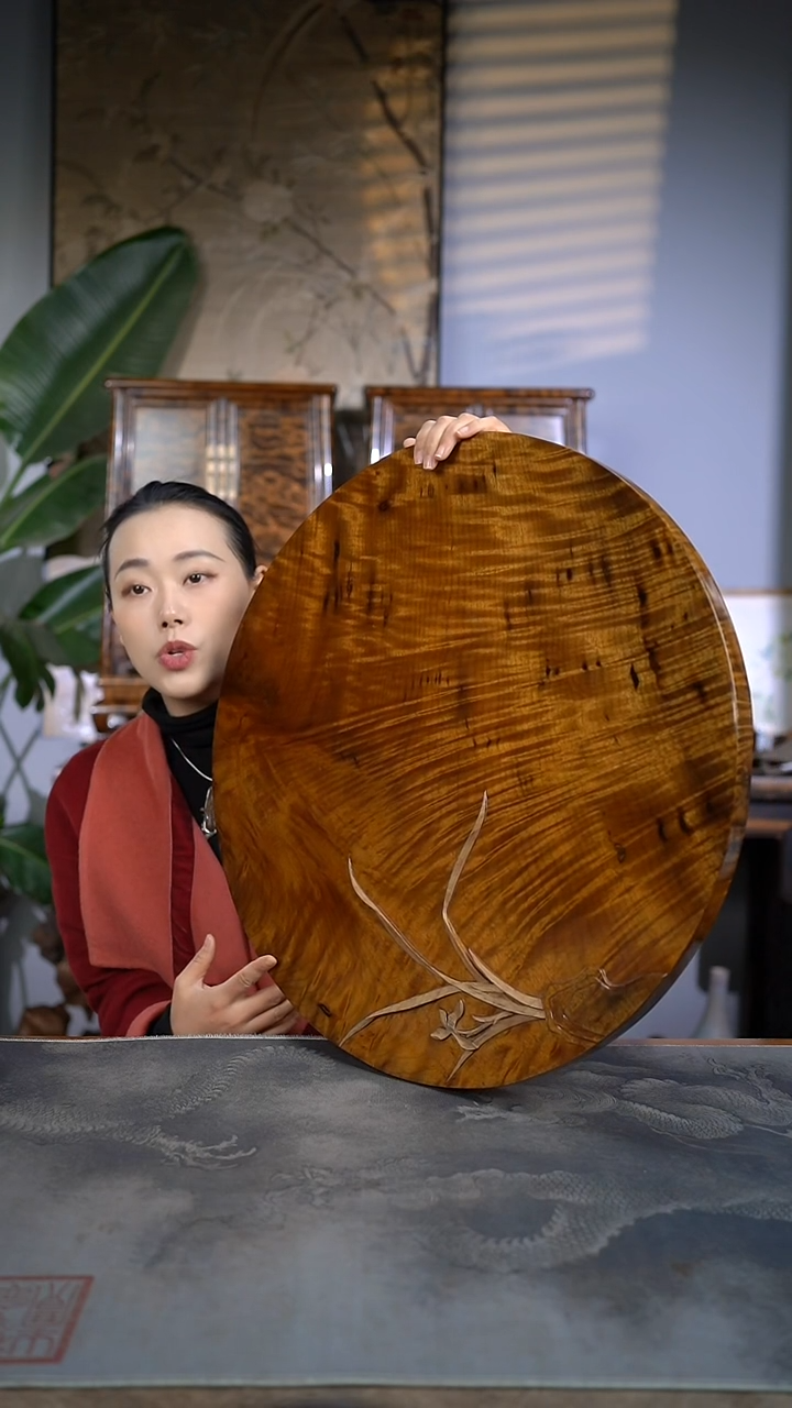 【闪购商品】金丝楠木雕满水波精工手作兰花大茶盘干泡桌