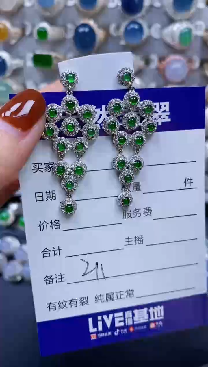 翡翠银S925镶嵌耳饰211