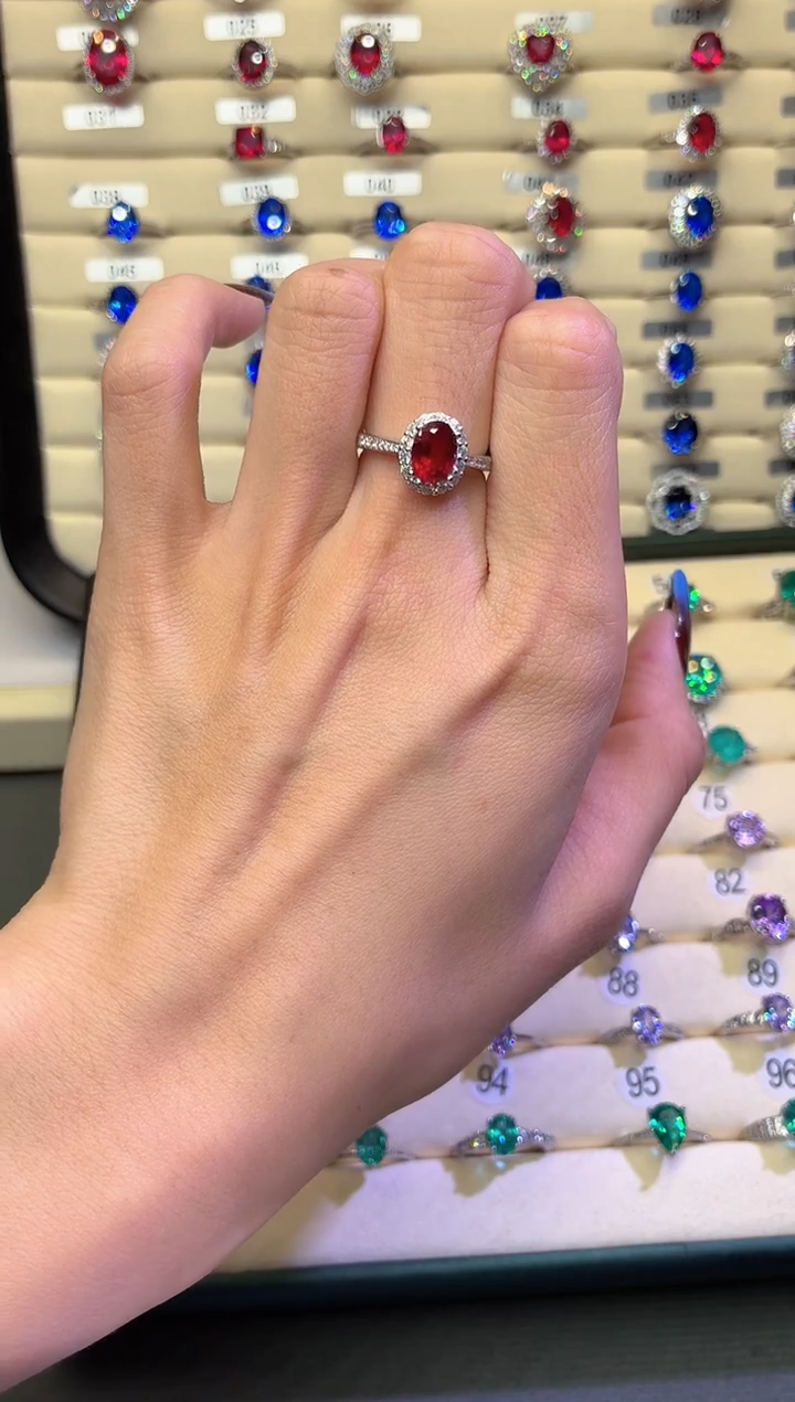 银S925镶嵌戒指红宝石0000