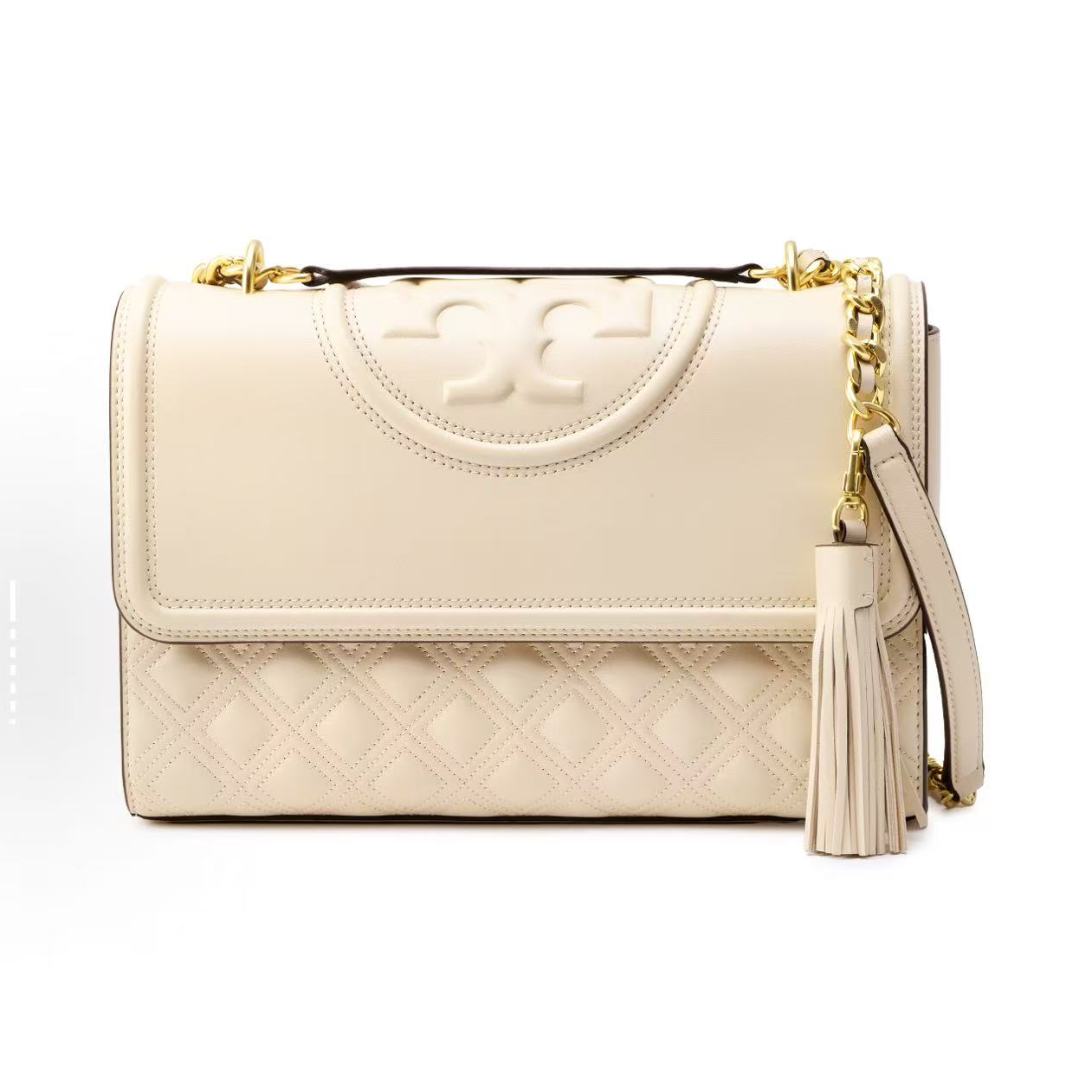 tory burch/汤丽柏琦 大号流苏fleming奶油白单肩链条包76997-122