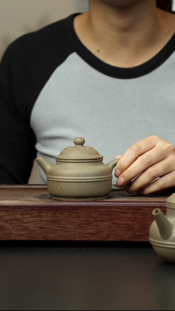 紫砂茶壶岩中泥三拼 腰线德钟 青色