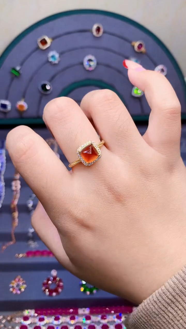 【闪购商品】石榴石戒指银S925镶嵌4