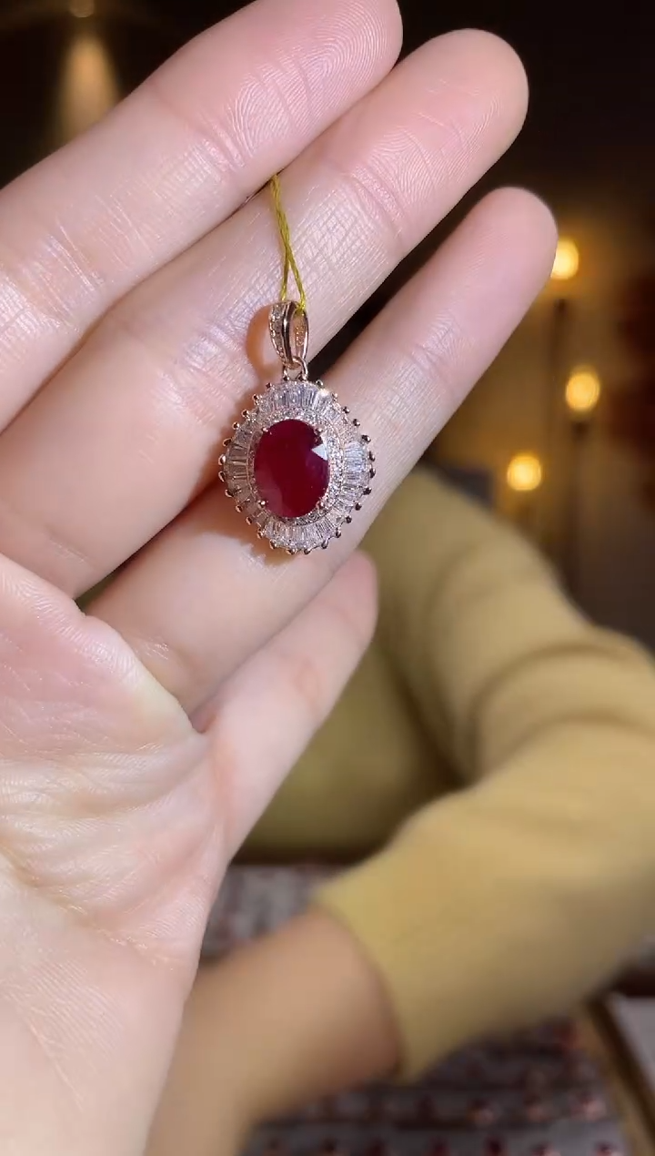 银S925镶嵌颈饰红宝石颈饰