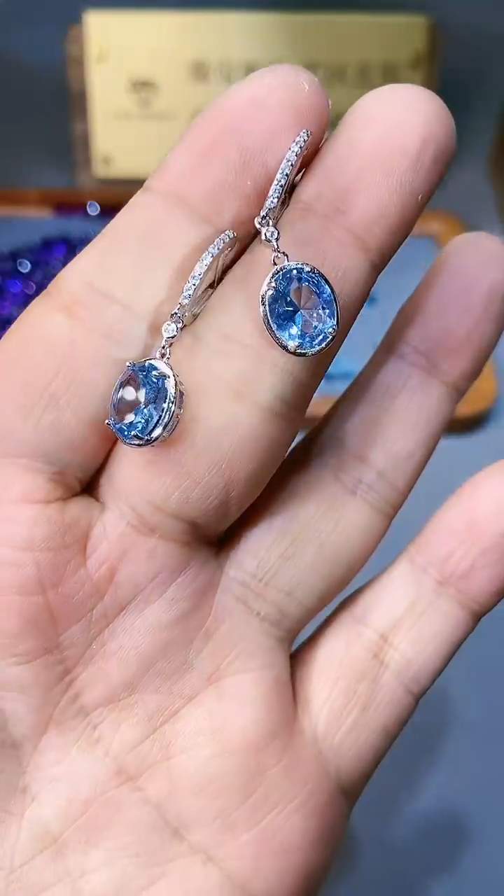 【闪购商品】海蓝宝石耳饰银S925镶嵌354