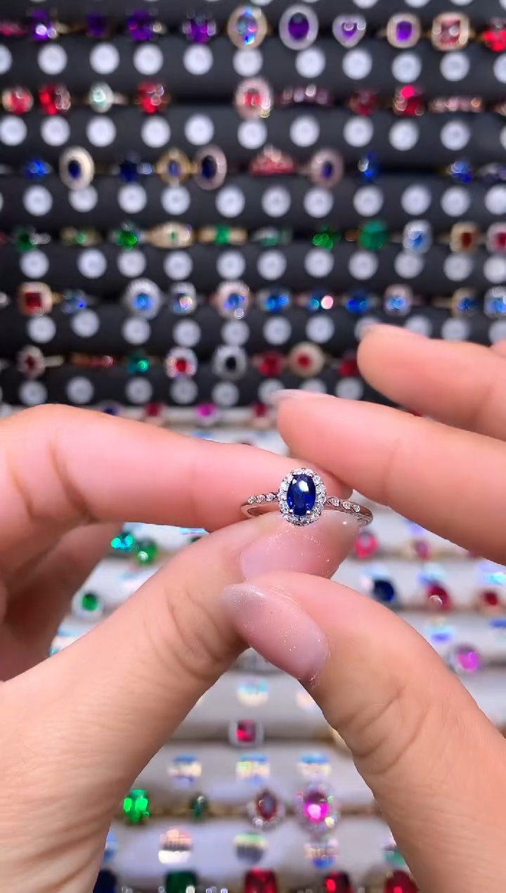 【闪购商品】蓝宝石戒指银S925镶嵌57