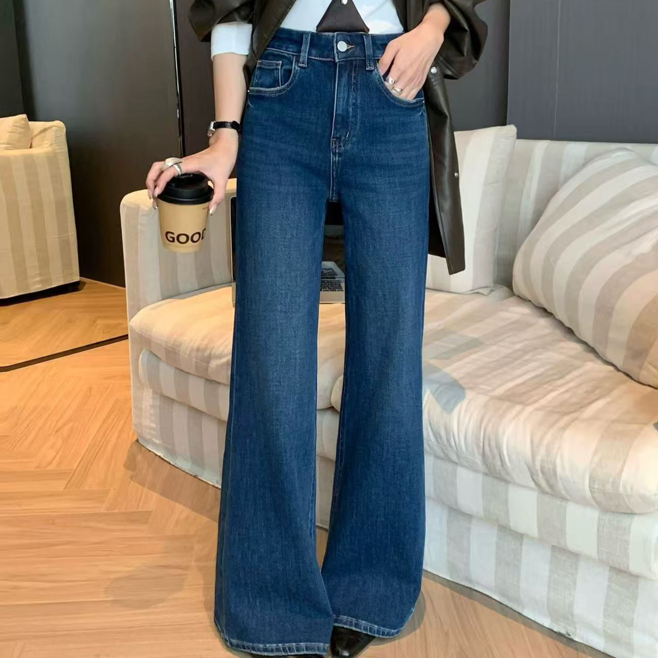 98299-1新款筒喇高腰时尚休闲百搭