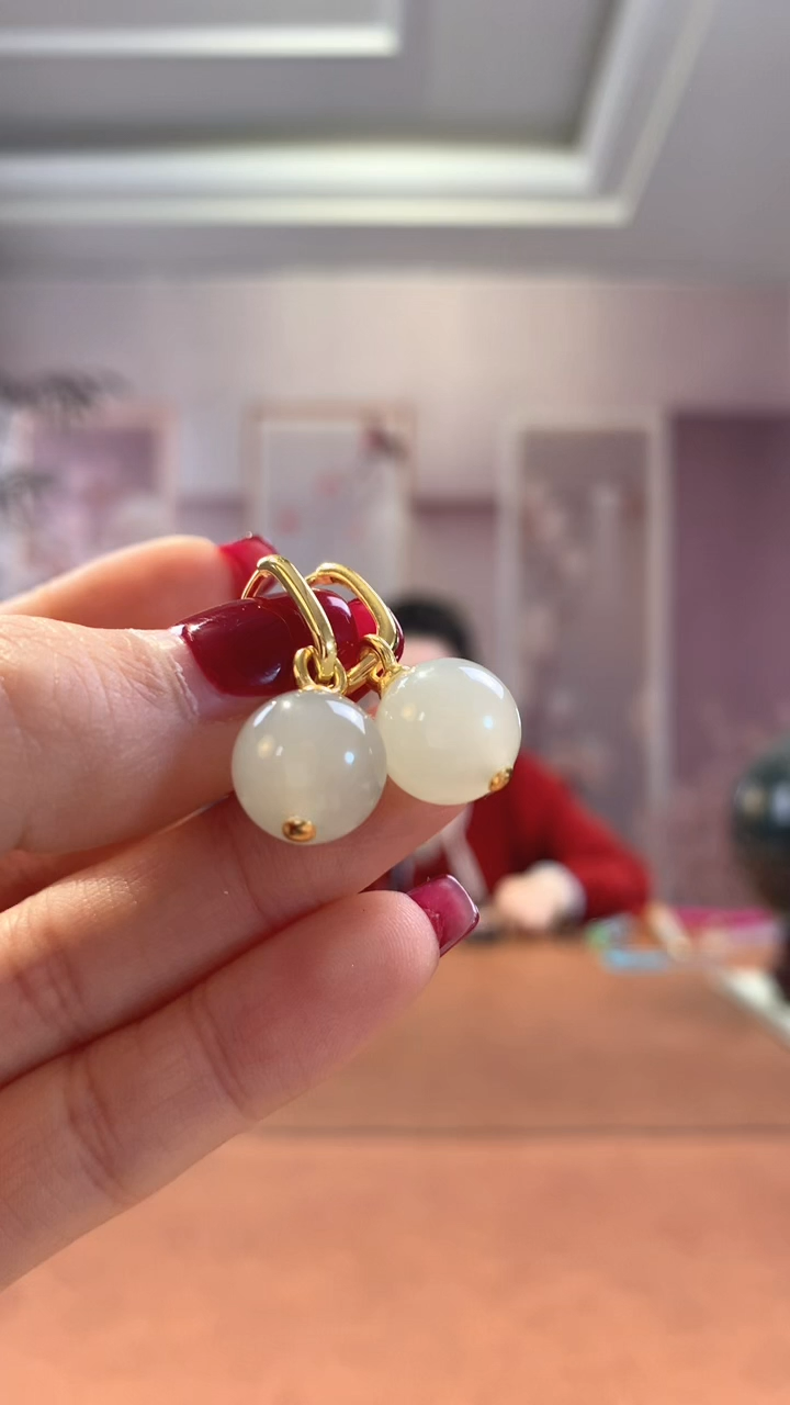 【闪购商品】和田玉耳坠银S925镶嵌晴水圆珠耳坠