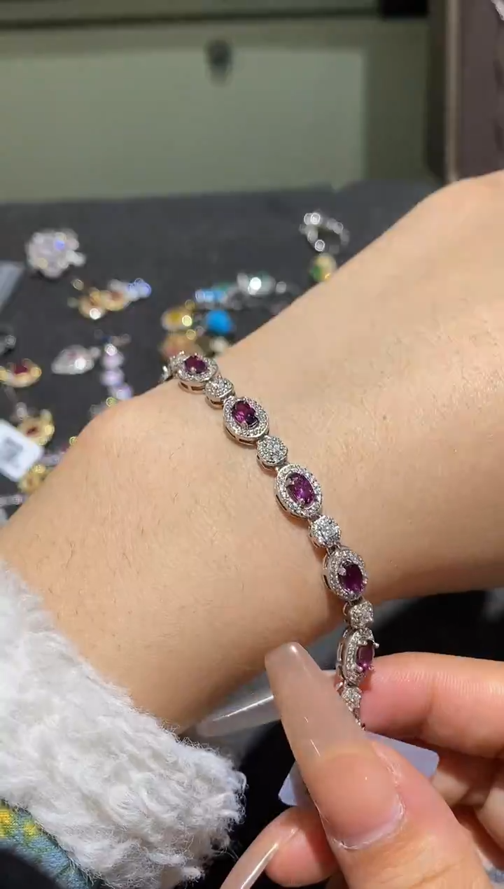 银S925镶嵌手链石榴石手链