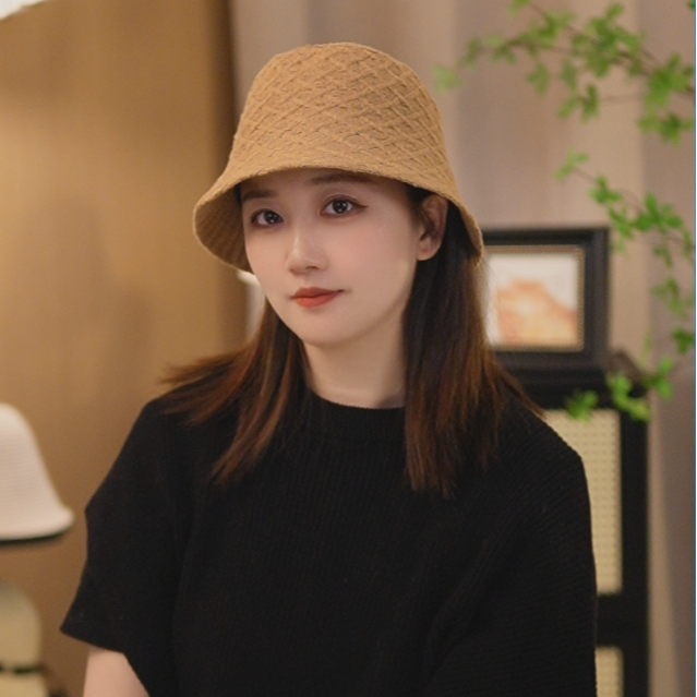 优雅法国菱形针织渔夫帽子女春秋显脸小休闲百搭遮阳纯色盆帽潮