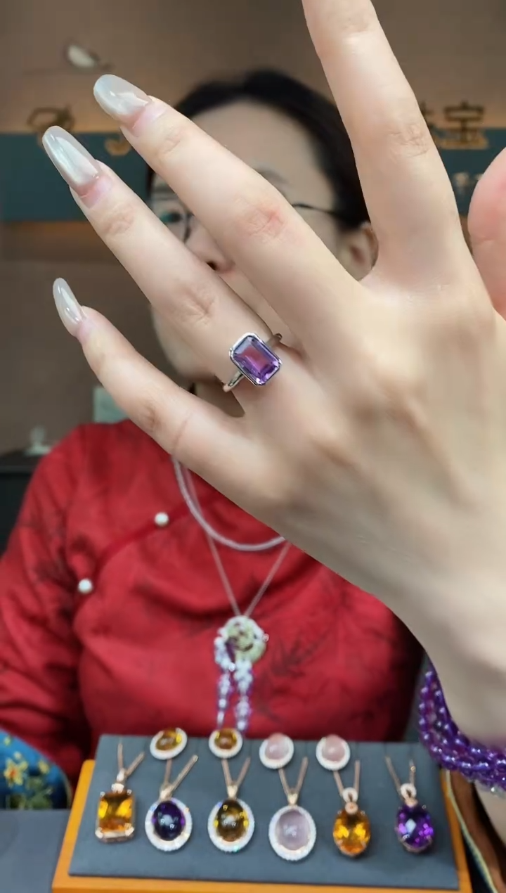 【闪购商品】紫晶戒指银S925镶嵌紫晶戒指