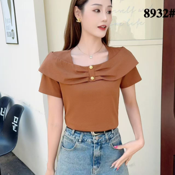 烫钻圆领镂空耐磨短袖极简风T恤设计感短款韩版修身洋气衣服女