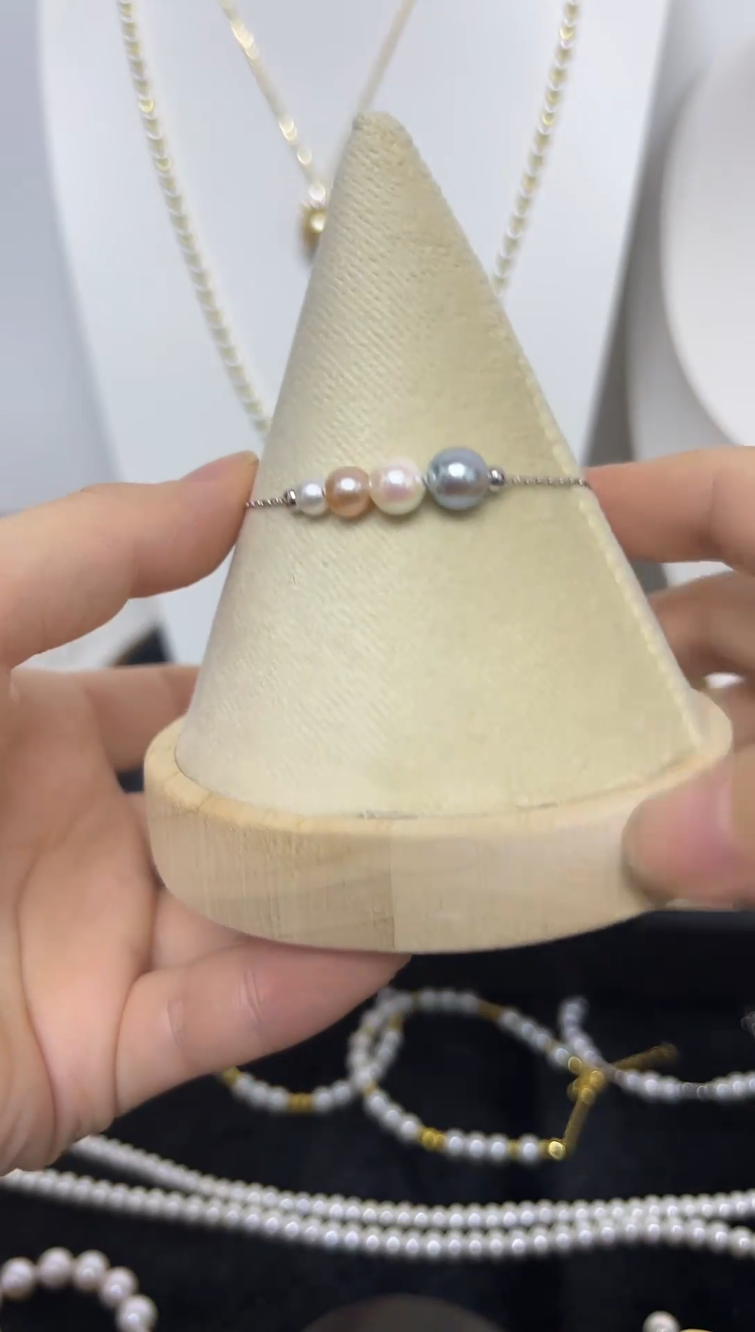 银S925镶嵌手链淡水珍珠QY-淡水+海水4珠人鱼泪